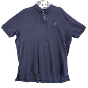 Vtg Polo Ralph Lauren Navy Polo Shirt Men's XL Short‎ Sleeve Red Pony Y2K Preppy